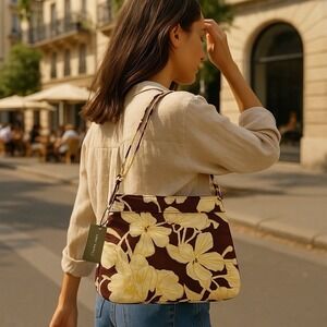 Vera Bradley Original Hipster Bag Brown and Yellow Scattered Anemones New